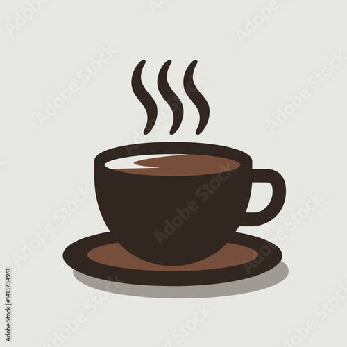 Steaming Coffee Cup Icon - Dark Brown Beverage with Vapor Trails