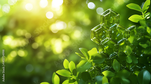 Obraz na płótnie Close up of transparent cellulose cubes over a green trellised abstract background symbolizing sustainability molecular science innovation and eco friendly technology in modern design
w salonie