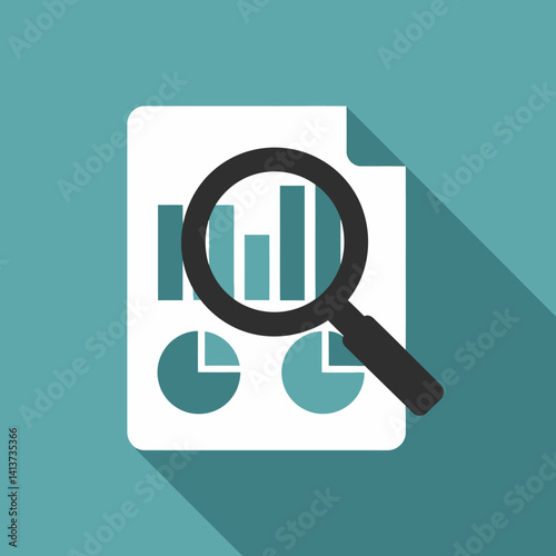 Data Analysis: Magnifying Glass Examining Charts & Graphs Illustration