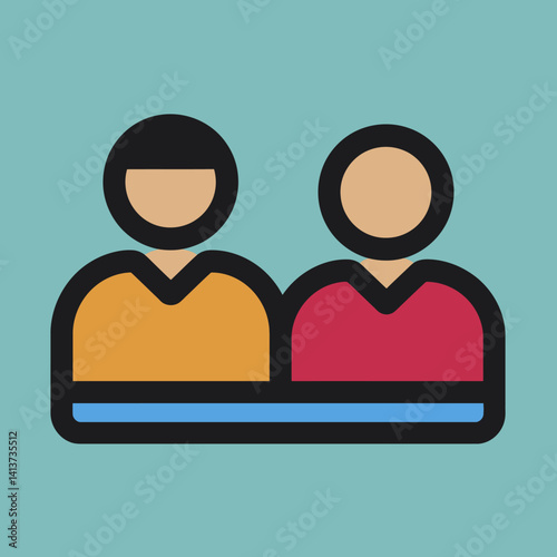 Two people, vector illustration, team, friends, coworkers on a blue background.