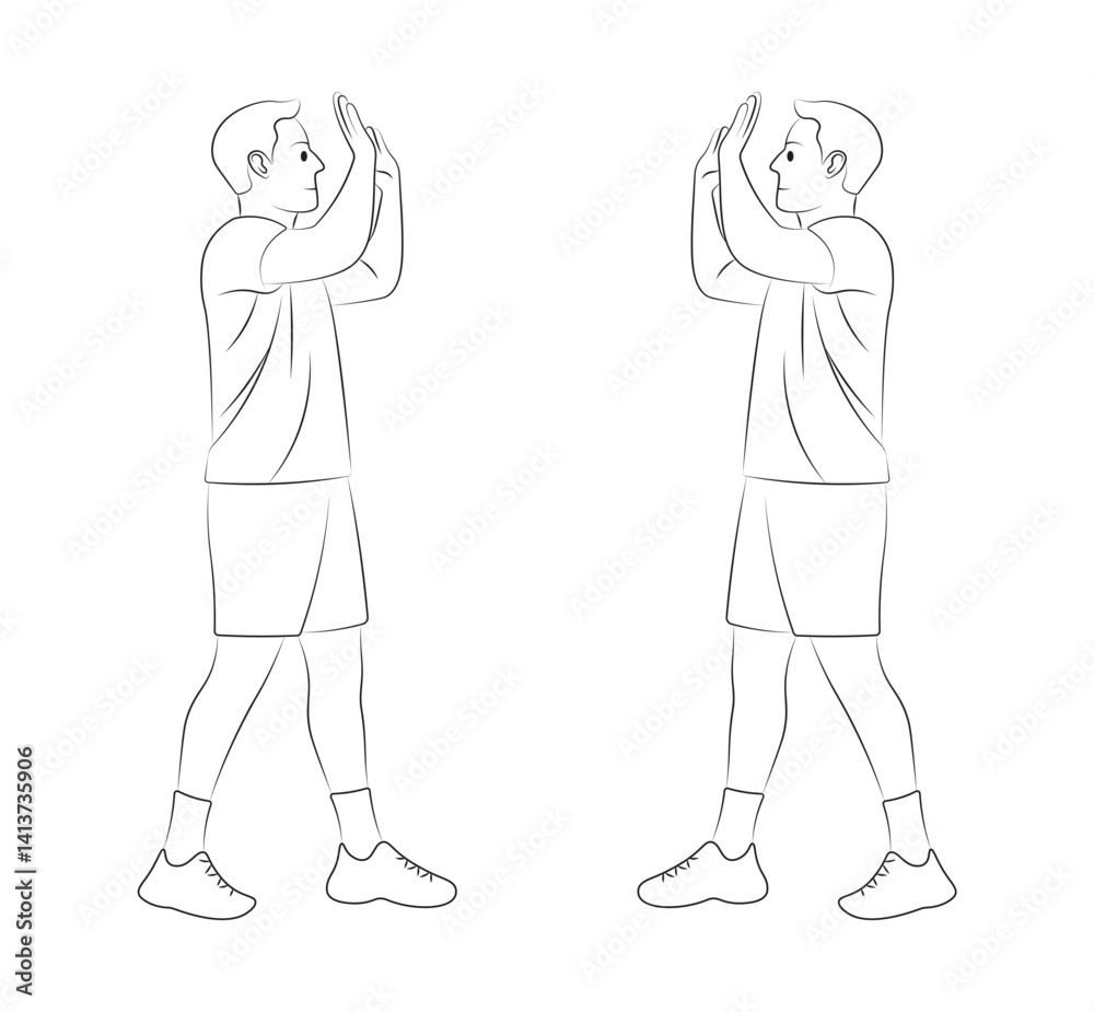 Outline Illustration of Men Celebrating Fitness Achievement with a High-Five. Outline Illustration of Men Celebrating Fitness Achievement with a High-Five.