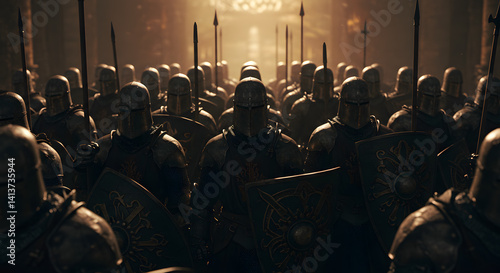 Knights Marching in Formation with Shields and Spears