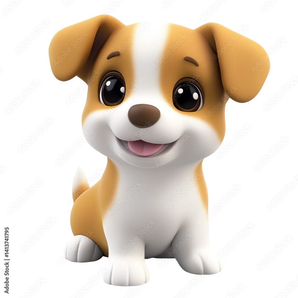 Cute Puppy Cartoon Character With Big Eyes And A Happy Smile, Rendered In 3D. Cute Puppy Cartoon Character With Big Eyes And A Happy Smile, Rendered In 3D.