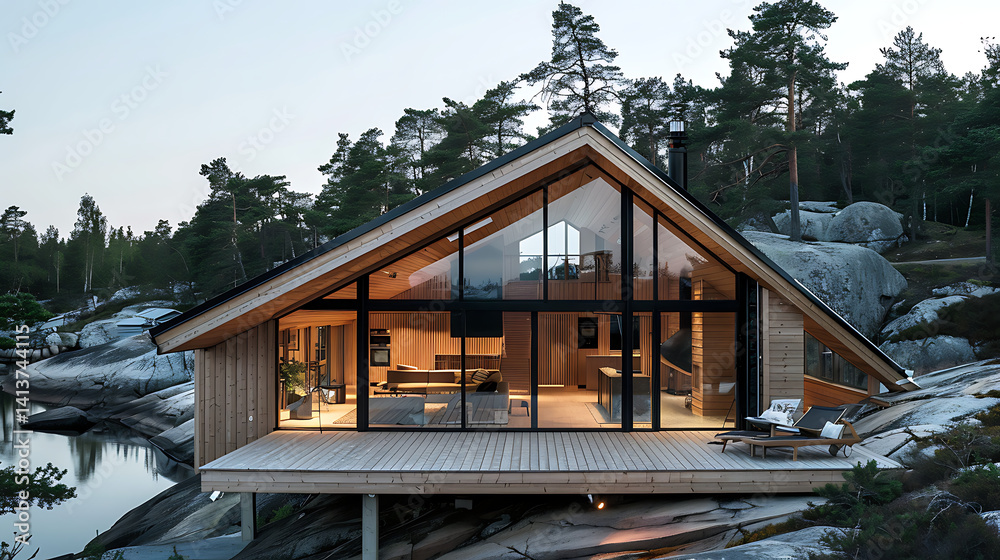 Fototapeta premium Artificial Intelligence-designed wooden house 