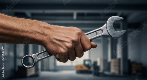 Wallpaper Mural Hand holding wrench in industrial workshop for Labor Day. Mechanic tool for repair and maintenance. Symbol of hard work and skilled labor. Concept for workers' rights. Torontodigital.ca