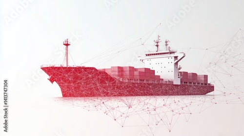Red Container Ship, Global Network, Ocean Freight, Digital Illustration photo