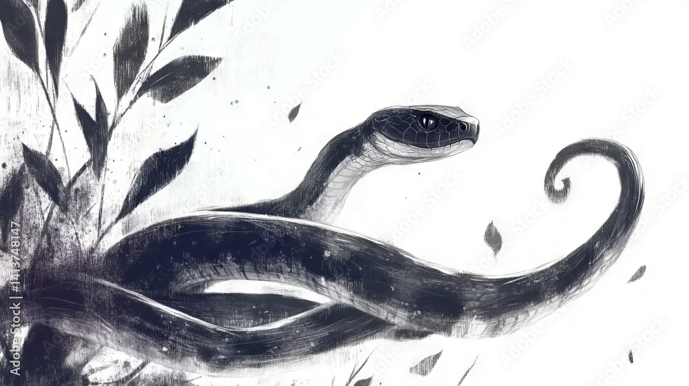 Obraz premium Minimalist Serpent Drawing on a White Background