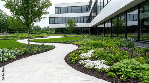 Wallpaper Mural Serene garden path and modern building high resolution stock photo Torontodigital.ca