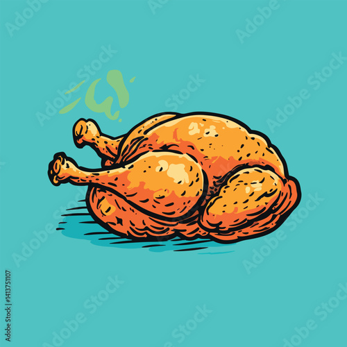 cartoon chicken roasted no details solid background