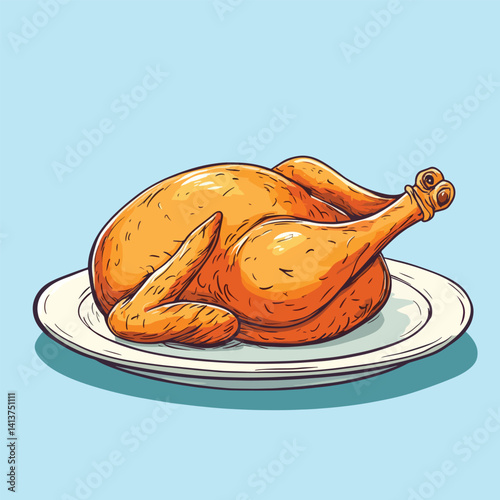 cartoon chicken roasted no details solid background