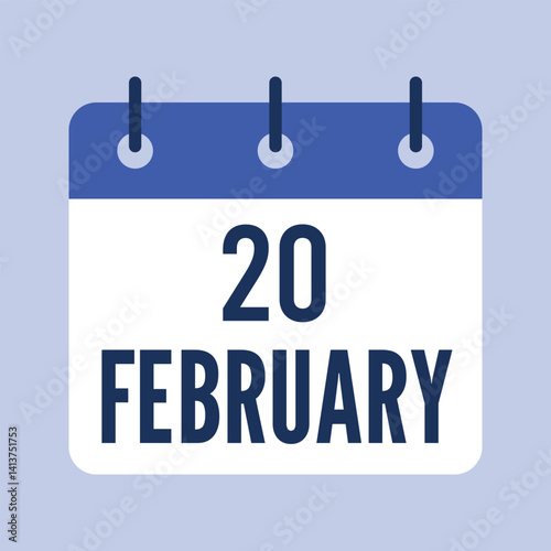 20 February Calendar, Isolated Vector Calendar.