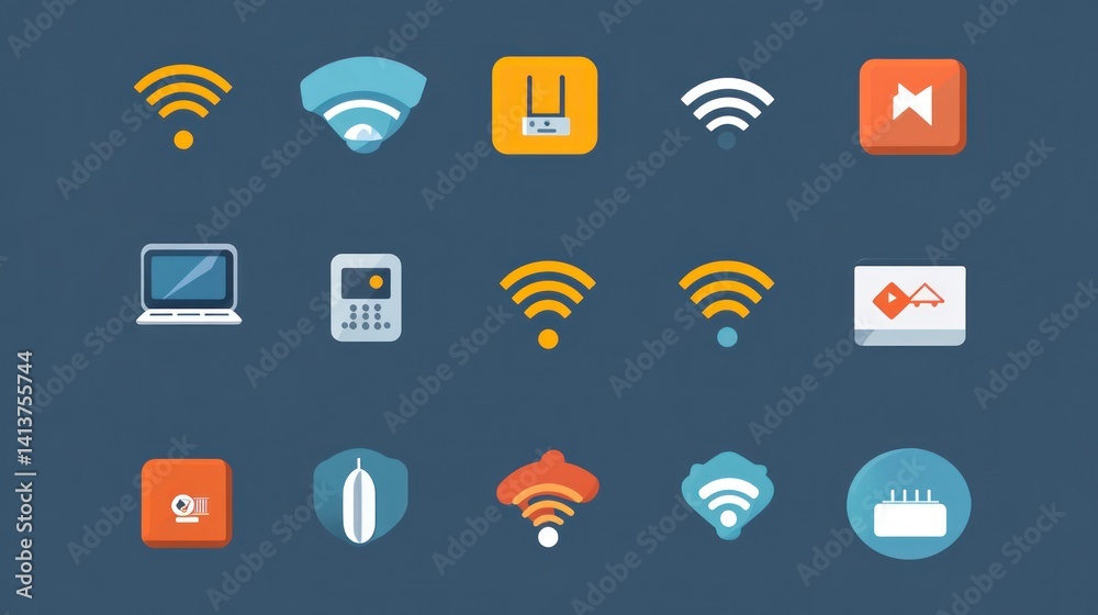 Collection of wireless communication icons in flat design style. Collection of wireless communication icons in flat design style.