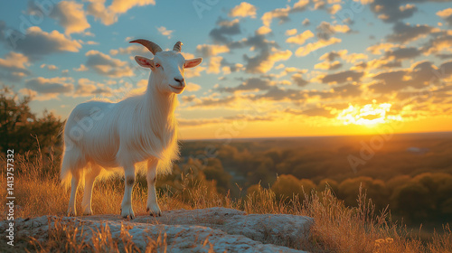 Wallpaper Mural A goat standing proudly in front of a stunning sunset, symbolizing the beauty of nature and the start of the Eid al-Adha celebration. Torontodigital.ca