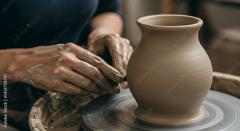 Ceramicist Shaping Vase Ceramicist Shaping Vase