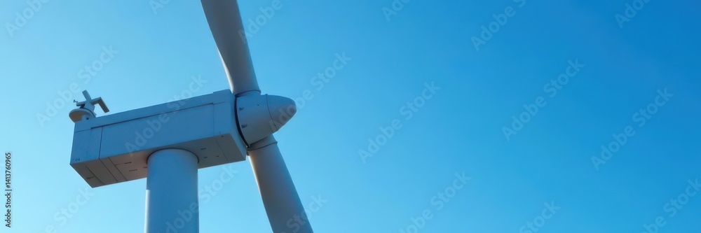 Close-up of wind turbine blades against a blue sky, windmill, wind farm, green energy Close-up of wind turbine blades against a blue sky, windmill, wind farm, green energy