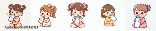 Vector collection of a baby sucking on a milk bottle
