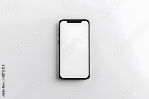 Black smartphone with blank white screen on white background
