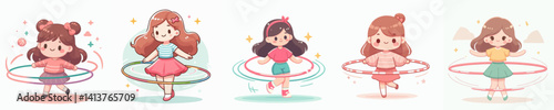 Vector collection of a child who enjoys playing hula hoop