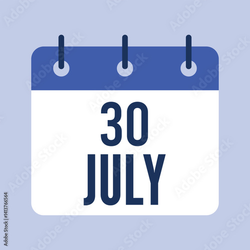 30 July Calendar, Isolated Vector Calendar.