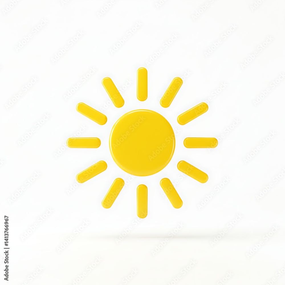 Bright Yellow Sun Icon: Minimalist 3D Design Bright Yellow Sun Icon: Minimalist 3D Design