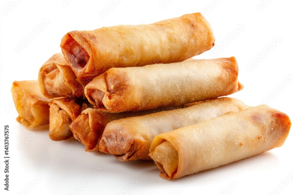 Crispy Fried Spring Rolls Stacked Deliciously on White Background Ready to Eat Crispy Fried Spring Rolls Stacked Deliciously on White Background Ready to Eat