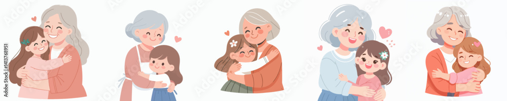 Vector collection of a grandmother hugging her granddaughter affectionately Vector collection of a grandmother hugging her granddaughter affectionately