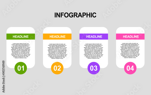This infographic has four steps for a process or time line.