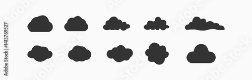 Cloud icon set. Simple cloudy shapes. Cartoon white puffy, fluffy and cumulus clouds in blue sky. Abstract comic weather elements. Cloud Vector Stock Collection