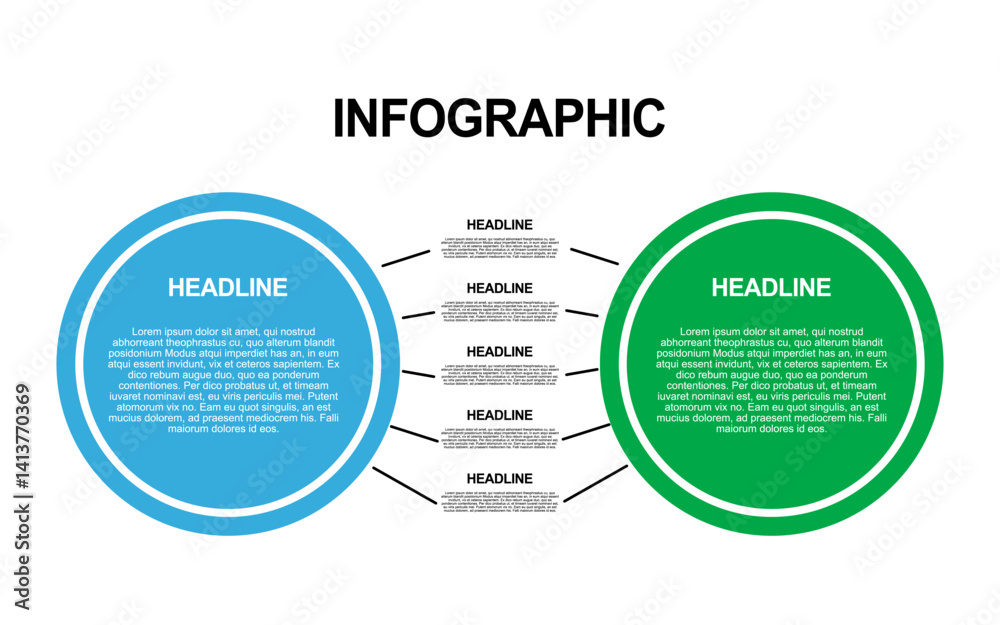 Fototapeta premium Infographic with two circles and connecting lines.