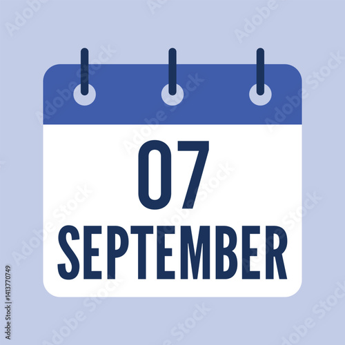7 September Calendar, Isolated Vector Calendar.