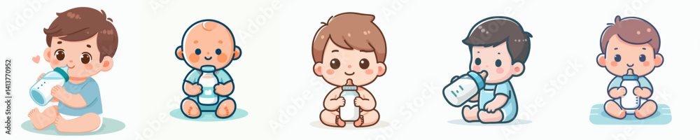 Vector collection of a baby sucking on a milk bottle