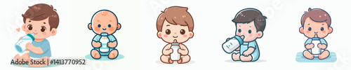 Vector collection of a baby sucking on a milk bottle