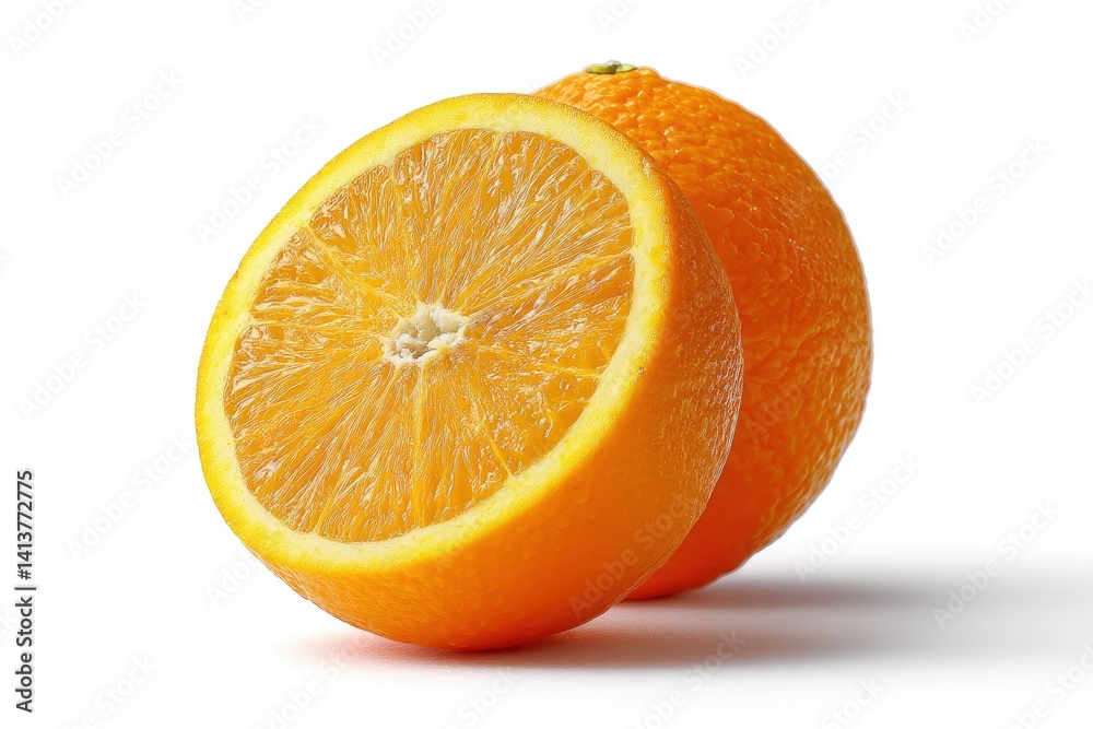 Fresh Orange Cut Open with Whole Orange on White Background Fresh Orange Cut Open with Whole Orange on White Background