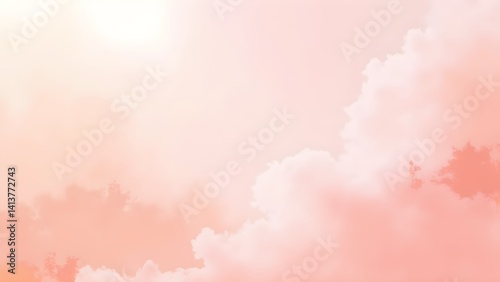 Dreamy peach sky with fluffy clouds, perfect for backgrounds and designs.