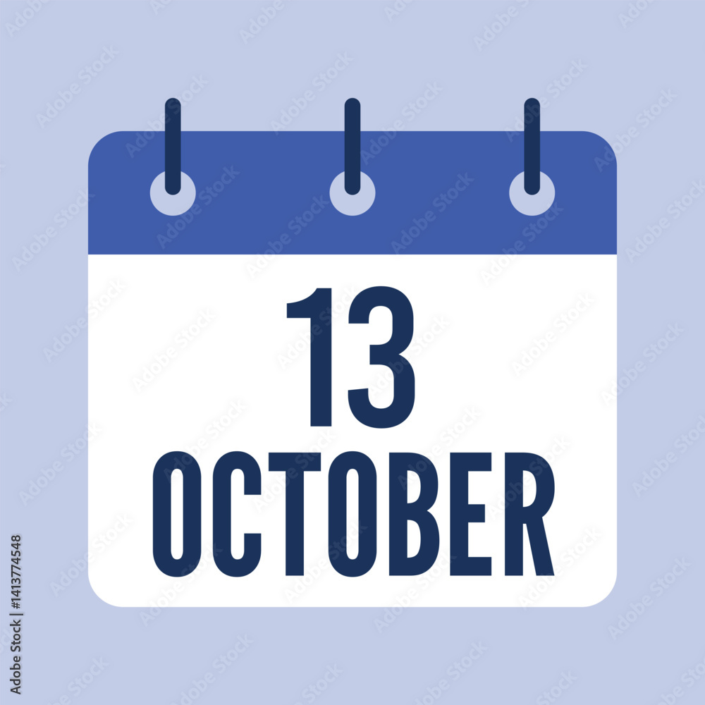 13 October Calendar, Isolated Vector Calendar. 13 October Calendar, Isolated Vector Calendar.
