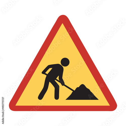 Road Work Ahead Warning Sign, Road under construction sign vector illustration, Under construction road sign, Man digging ground sign isolated, Road Construction Signs
