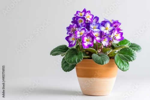 Wallpaper Mural Blooming African Violet in Pot on Plain Background for Home Decor Torontodigital.ca