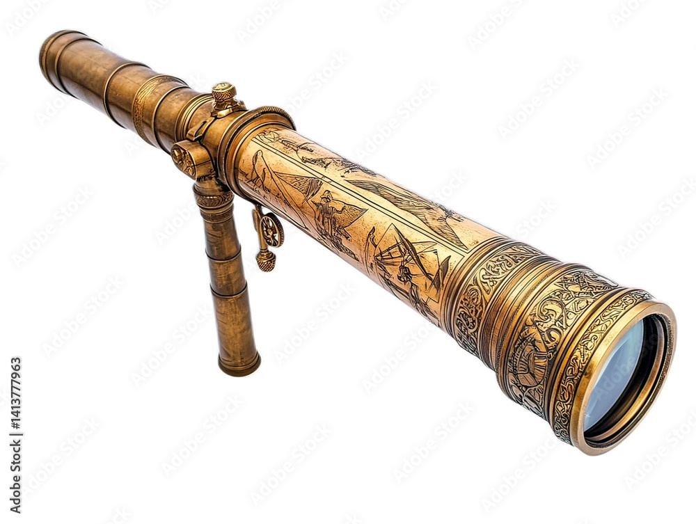 Antique Brass Telescope in Extended Position with Intricate Designs Antique Brass Telescope in Extended Position with Intricate Designs