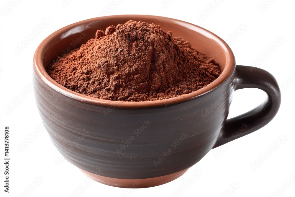 Cocoa Powder in Rustic Brown Mug: A Rich, Dark Image