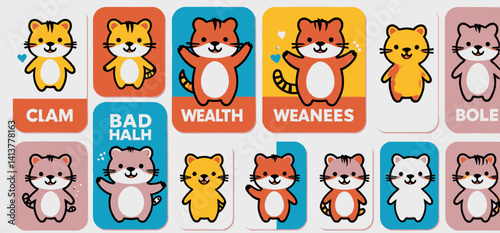 Cute Cartoon Animal Card Collection Clam Bad_Halh Wealth Weanees Biie Bole_Adorable Illustrated Characters_Funny Animal Game_Educational Cards for Kids