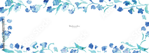  水彩画。水彩タッチのベクターイラスト。青い花のスズランイラスト。植物と花のベクターフレーム。Watercolor painting. Vector illustration with watercolor touch. Blue flower lily illustration. Vector frame of plants and flowers.