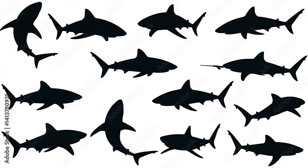 Fototapeta premium Shark Silhouette Collection: A Bold Graphic Art Set