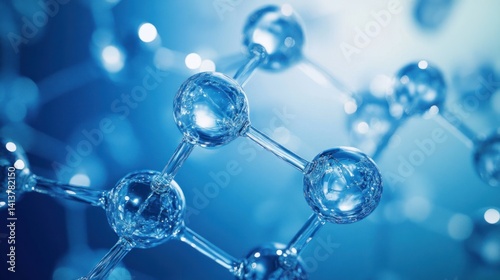 an elegant and contemporary depiction of molecular structure against a bright blue backdrop highlighting the interconnectedness of scientific innovation and research visualization