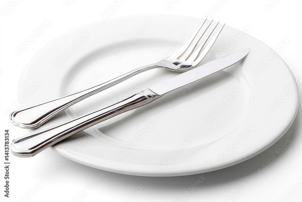 Elegant Silverware on White Plate: A Minimalist Table Setting Elegant Silverware on White Plate: A Minimalist Table Setting