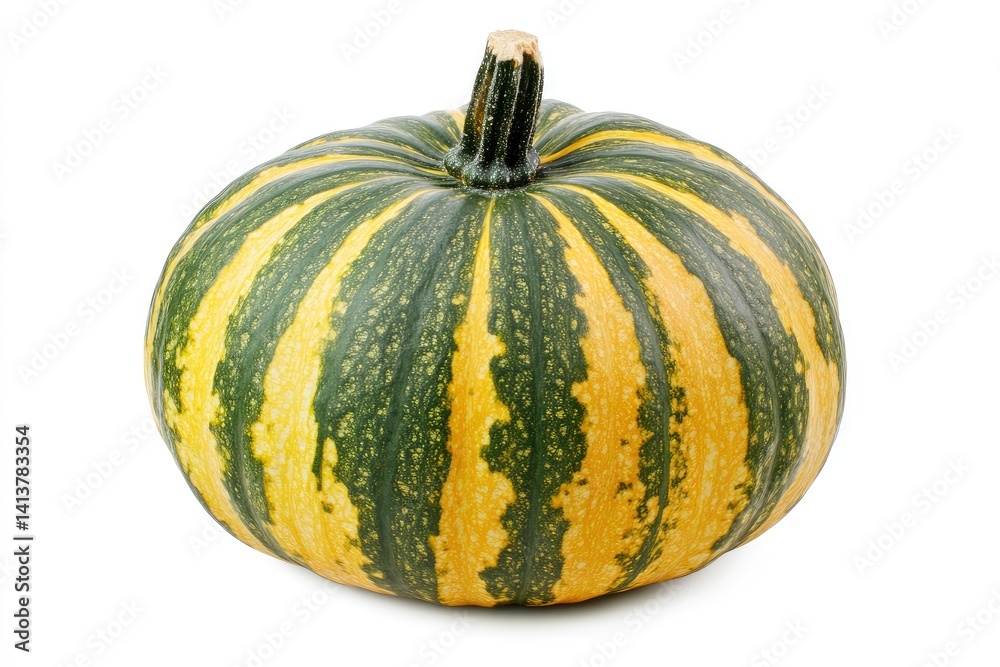 Green and Yellow Striped Kabocha Squash Isolated on White Background Green and Yellow Striped Kabocha Squash Isolated on White Background