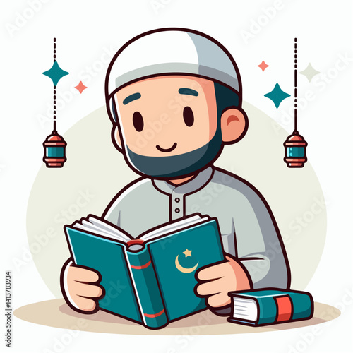 Islamic cartoon vector illustration of people carrying books