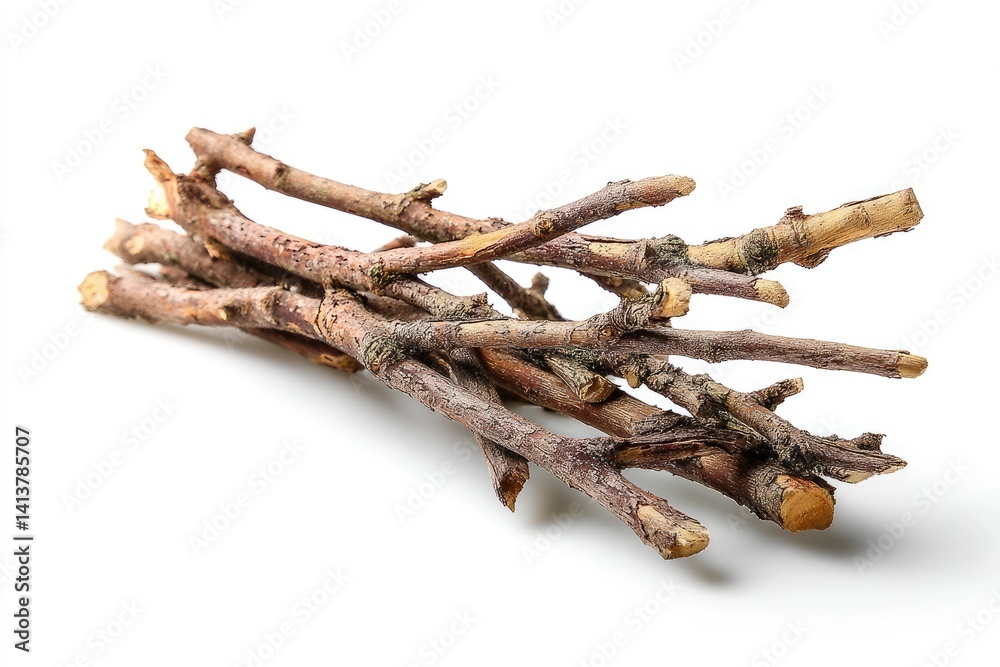 Fototapeta premium Pile of Dry Twigs on White Background for Craft or Decoration