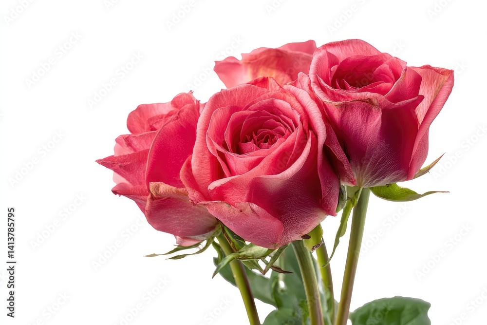Close-up of Blooming Pink Roses Isolated on White Background Floral Display Close-up of Blooming Pink Roses Isolated on White Background Floral Display