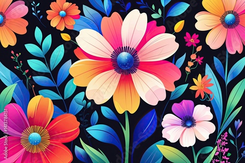 Modern Abstract Flower Illustration with Vibrant Colors for Spring and Summer Wallpaper Background