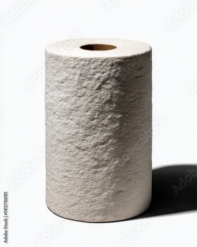 A minimalist, cylindrical roll of textured material, resembling a paper towel roll, against a simple background.